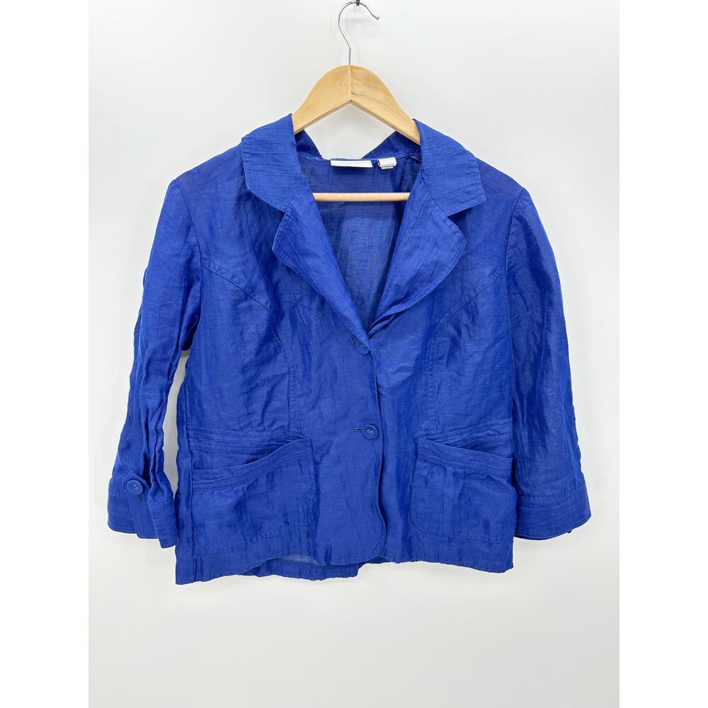 Chico's Royal Blue Button Front Jacket Linen Nylon Lightweight Blazer Women 1 M